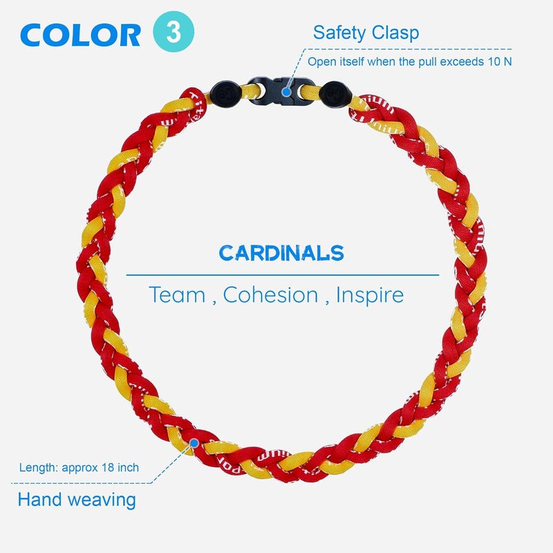 SUPBOMM 3 pcs Baseball Rope Necklaces, League Team Colors Braided Necklace, Baseball Team Gifts - Image 4